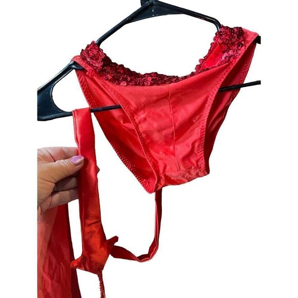 She Devil Sheer Cape with Sequined choker neck and hood with Gold Horns& Red pai - Picture 4 of 14